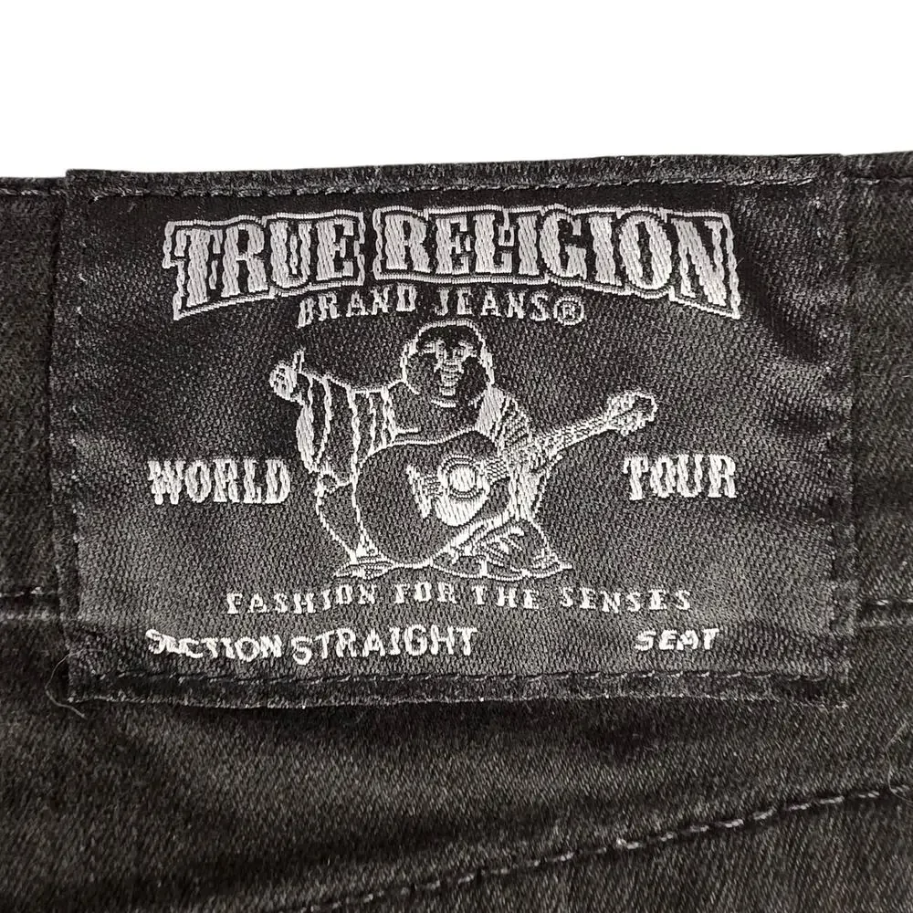 True Religion Mens Ricky Jean 34x33 Straight Flap SN Black